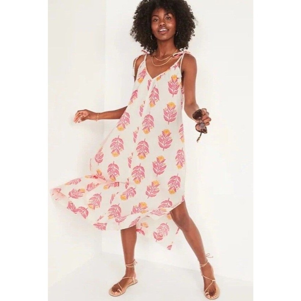 Old Navy XL Maxi Dress Gauze Swing Sleeveless Tie Tassel Peasant All Day Cotton
